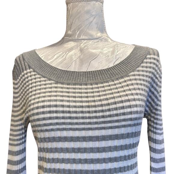 Y2K Its About Time Scoop Neck Ribbed Stripe Sweater White Gray Women’s Medium - Picture 6 of 16